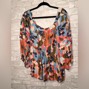 2X Zac & Rachel Multi Color Floral Blouse
